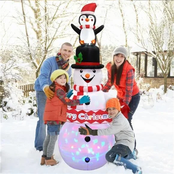 6FT Christmas Inflatable Snowman Decorations, Blow Up Snowman Penguins - Picture 4 of 7